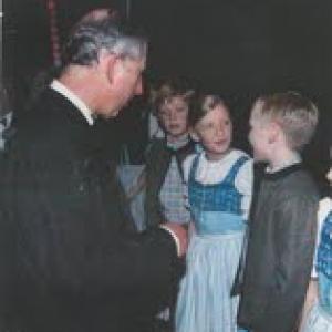 Piers Stubbs meeting Prince Charles after performing for him at The Royal Variety Show.