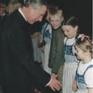 Piers Stubbs meeting Prince Charles after performing for him at the Royal Variety Show