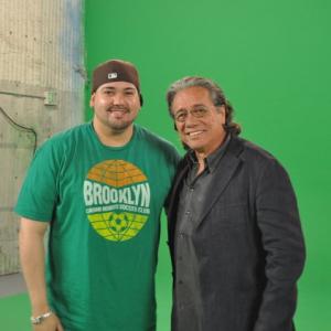 Jason Nieves and Edward James Olmos on the set of 