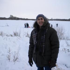 On the set of a frozen lake in Regina, Saskatchewan about to do a Polar Bear Swim for the shoot!