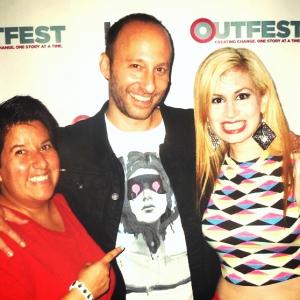 Publicist Cindy Marquez Director Darren Stein director of the film GBF and Actress Brandi Aguilar at the Outfest AfterParty 2013 in Hollywood CA