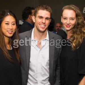 Aryn Cole with actorproducer Josh Folan and Pauline Kim at UCP of NYCs SANTA PROJECT PARTY at Bier International