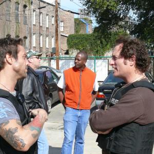 Good friends Johnny Strong and Kim Coates planning out their script On location Sinners and Saints