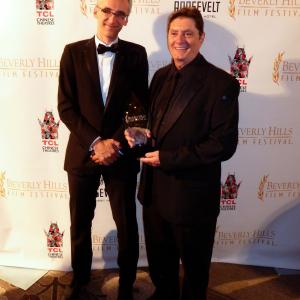 Receiving an award for the documentary Will of Victory at the Beverly Hills Film Festival With editor Robert A Ferretti