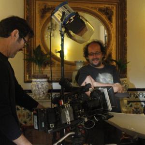 Pedro Caxade with director Joan Alvarez and DOP Juan Fernandez on Leaving Hotel Romantic set