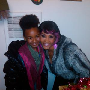 Nay Nay and Ms Vivica Fox on the set of Annie Claus