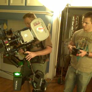 Jason Gibson watching a scene from behind the Steadicam