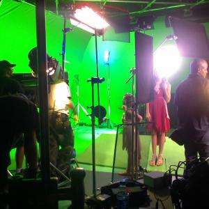 on the green screen set for Disneys Solution Street Pixie Hollow Krystal Gauvin and Mallory Hargrove
