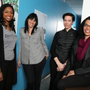 (L-R) Rachael Holmes, Leigh Silverman, Rebecca Henderson and Tanya Barfield at In Rehearsal with BRIGHT HALF LIFE at Women's Project Theater.