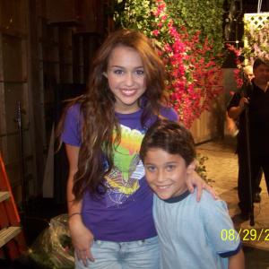 On set of Hannah Montana with Miley Cyrus