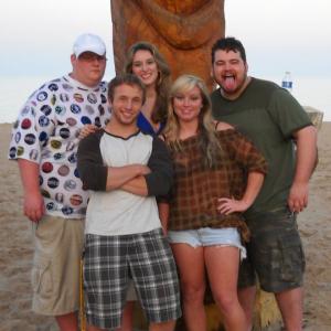On the set of Beach Vacancy top from left to right Jonathan Alderman Laura Shank Brad Leo Lyon bottom from left to right Charles Clark Chelsea Halverson
