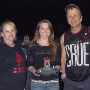 Elizabeth receives the David Hess Memorial Best Performance award at the 2014 Bloodbath Film Festival VI in Dallas for her role as Jessica in Killing Mr Right Presented by festival organizers Dione and Andy Rose