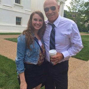 Elizabeth (Kate) and Corbin Bernsen (Senator Ryburn) after a shoot at the Richmond State Capitol in 