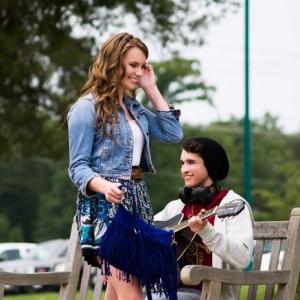 Production Still of Elizabeth Jackson as the Queen Bee, Kate Lackland, flirting with Brennon Tolbert as the main character, Will Ryburn. Feature film 