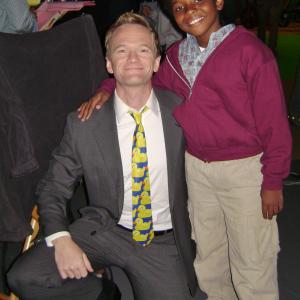 Dusan Brown in between takes with scene partner Neil Patrick Harris on set of How I Met Your Mother episode 709 Disaster Averted