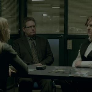 Victor von Schirach in Broen as Thomas Dhalqvist. interrogation in the police office (Saga).
