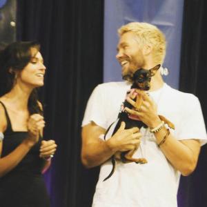 Joshua brought out his newly adopted baby Bella to spread the word about Chad Michael Murrays Charity for animal rights RMDBB