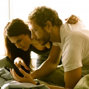 Melina Matthews and Kris Holden-Ried on the set of 
