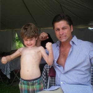 Jake Goodman and John Stamos on the set of The Two Mr Kissels2008