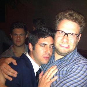 Robert A. Dunne and Seth Rogen celebrating the film 
