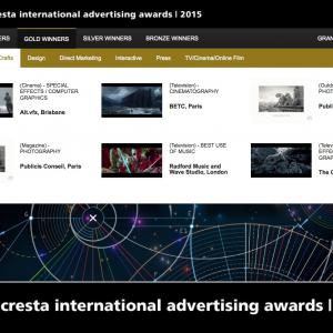 Radford Music Gold Winner  The 23rd Cresta International Advertising Awards 2015