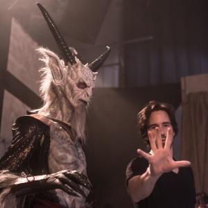 Jonathan Martin gives some direction to Doug Jones Dagon on the set of Kiss the Devil in the Dark 2013