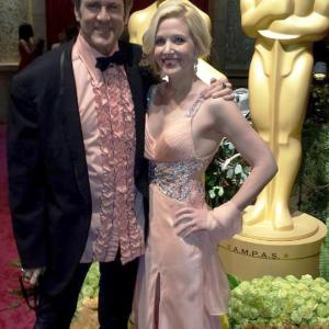 Amanda Raymond with animator Rick Farmiloe at the 2014 Oscars