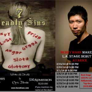 Postcard for 7 DEADLY SINS, a stage play I am performing in at Next Stage Theater. Come by and check it out!