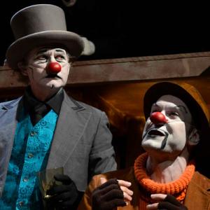 David Steiger (right) performing in clown for the the Trap Door Theatre production of Max Frisch'