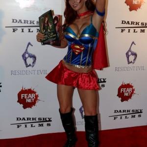 Veronica promoting some movies no one cares about at a FEarnet party at Comic Con using her feminine curves to garner attraction.