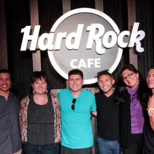 At Hard Rock in Hollywood, California during the opening of Legacy of Exiled NDNZ Premiere. In Picture: Ryan Stone, Gladys Dakam, Duane Humeyestewa, Kenneth Ramos, Pamela Peters and Spencer Battiest.