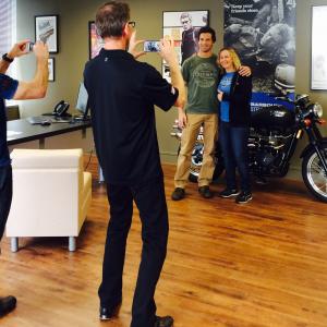 Chris Tardieu and Debbie Evans at Triumph's U.S. Headquarters. two stunt performers who have ridden/and or crashed the English company's motorcycles on film.