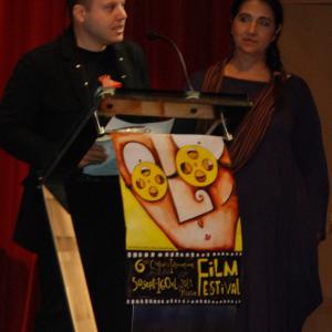 Aristarchos Papadaniel  Sophia Mandouvalou receiving the Best Animation Award for the cartoon animated series Ena gramma mia istoria A letter  a story at the Cyprus International Film Festival CYIFF 2011