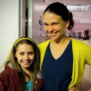 Rachel Resheff visiting Sutton Foster backstage at 