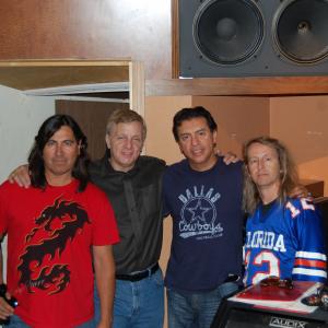 Kim Richards, during a recent recording session with Renegade drummer Luis Cardenas, and Cardenas's bass player, Tommy Rojo and guitarist Brenton Worthy. Richards is producing the drummer extraordinaire.