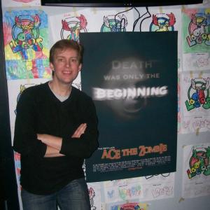 ACE The Zombie: wrap party next to movie poster using my face