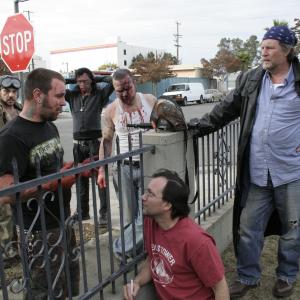 Vernon Wells as Paul Irwin and director Sean Cain talk with FX guru Tom Devlin about the upcoming zombie showdown