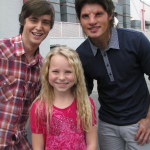 Amber on set of Wizards of Waverly Place with Greg Sulkin and Dan Benson
