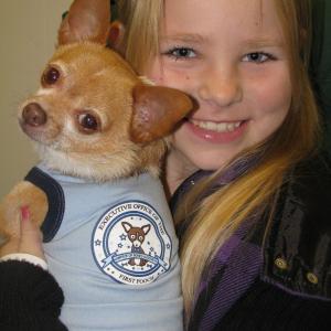Amber on set of Chihuahua The Movie with Peanut Bella