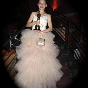 Actress Ftima Ptacek with the Oscar for Best Live Action Short awarded to CURFEW the film in which she has the lead actress role February 24 2013