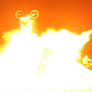 Bike flip on fire through explosion
