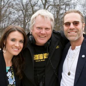Musician/actor Rebecca St. James, Director John Grooters, & Musician/actor Big Kenny on the set of The Frontier Boys