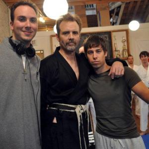 Director Allan Ungar with Stars Michael Biehn and Cody Hackman on the set of TAPPED