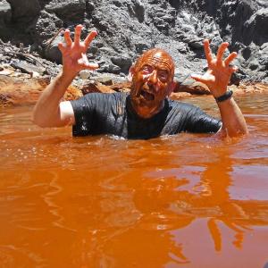 The Zombie from Atlantis emerges from the Palea Kameni Hot Spring in Santorini Greece June 2013