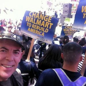 Glenn at an antiWalmart protest in Chinatown Los Angeles June 2012 filming the protest but not really taking a stand