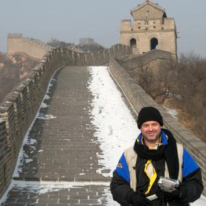 Scouting locations on the Great Wall of China.