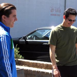 George Retelas (Mikey) in between takes with production assistant Richard Romero.