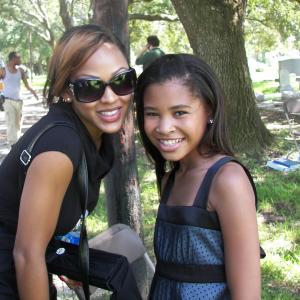 Taylor Faye and Ms. Meagan Good on the set of Video Girl 2009