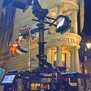 Filming outside Gringotts Bank in Diagon Alley for Harry Potter commercials