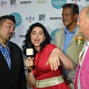 On the red carpet at the HollyShorts Film Festival, with AJ Briones, Genevieve G Flati, and Tefft Smith II